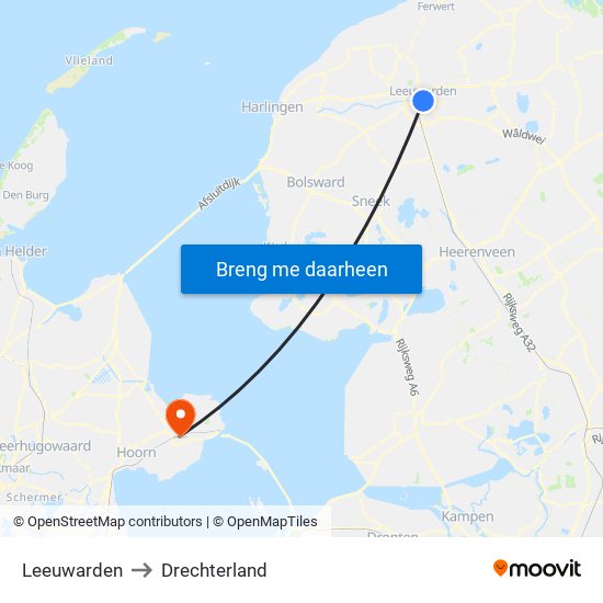 Leeuwarden to Drechterland map