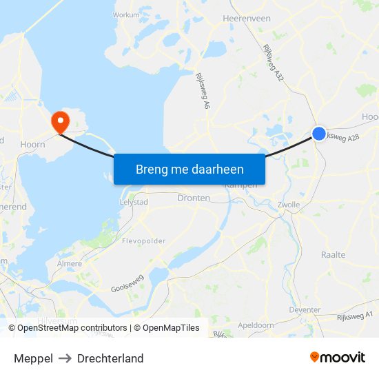 Meppel to Drechterland map