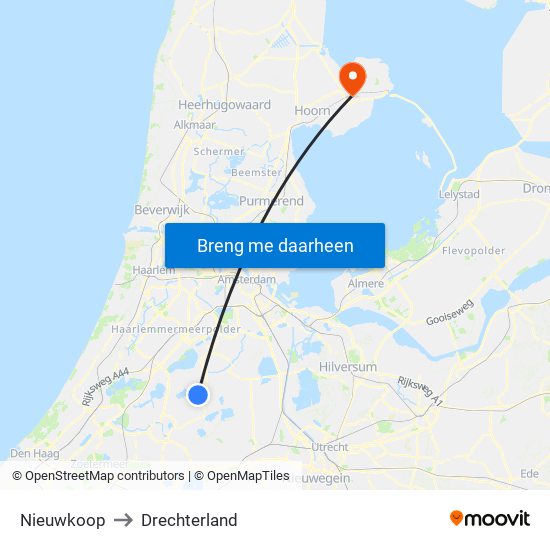 Nieuwkoop to Drechterland map