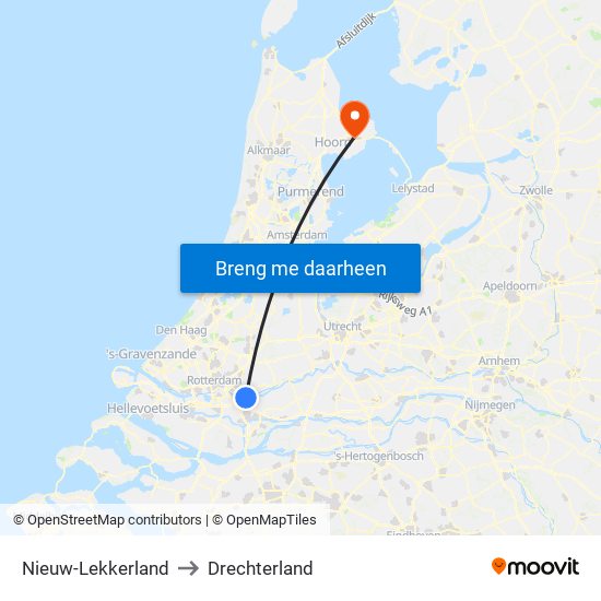 Nieuw-Lekkerland to Drechterland map