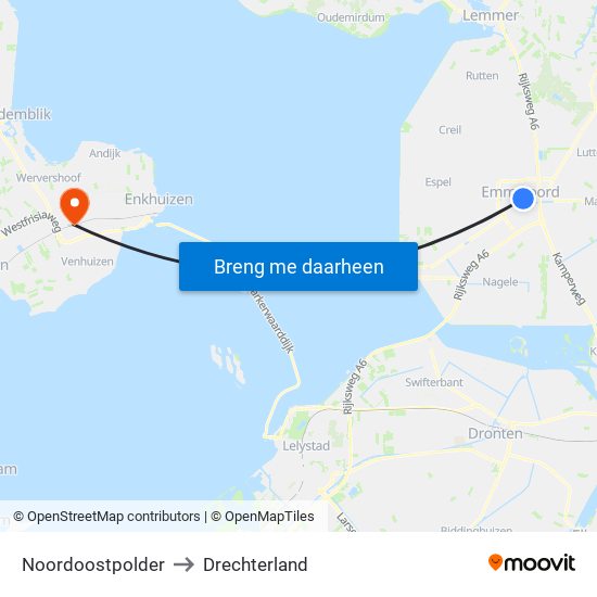 Noordoostpolder to Drechterland map