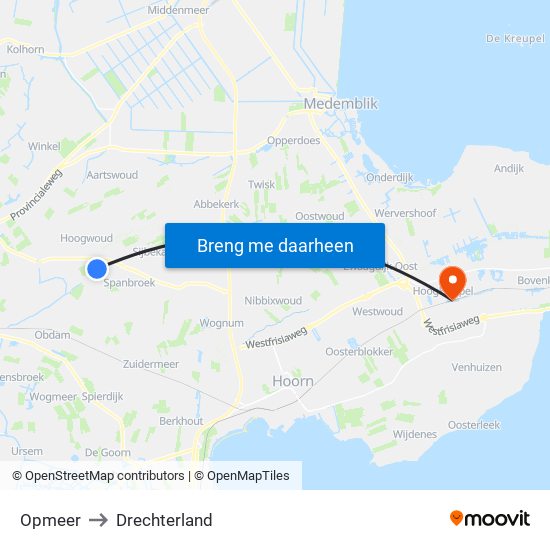 Opmeer to Drechterland map