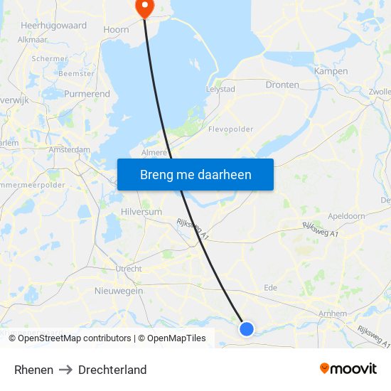 Rhenen to Drechterland map