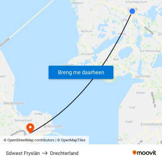 Sdwest Fryslân to Drechterland map