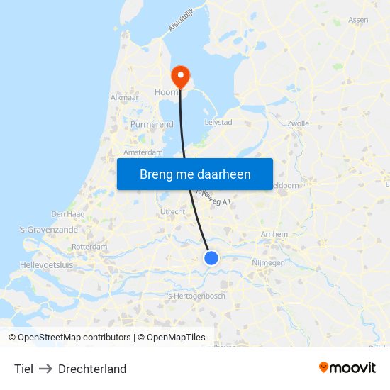 Tiel to Drechterland map