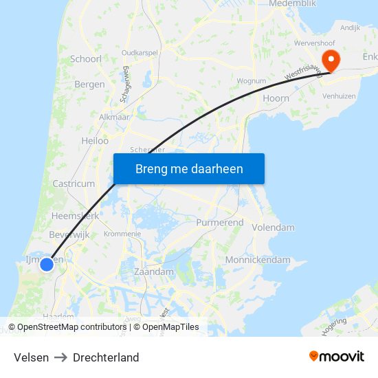 Velsen to Drechterland map