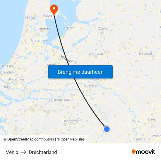 Venlo to Drechterland map