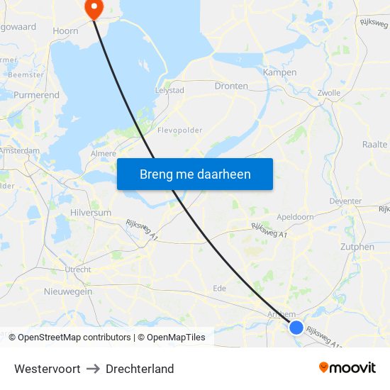 Westervoort to Drechterland map