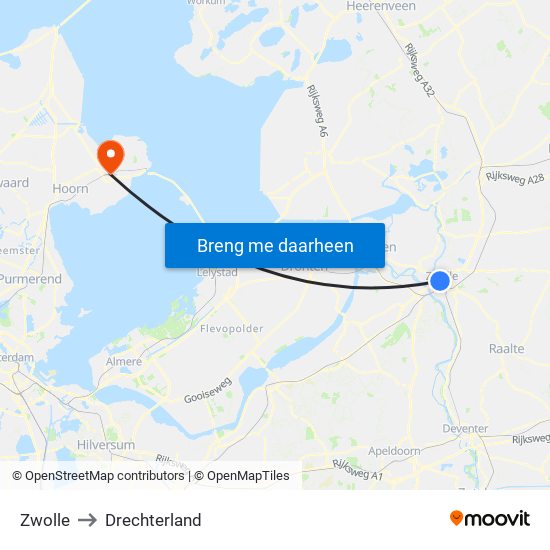 Zwolle to Drechterland map