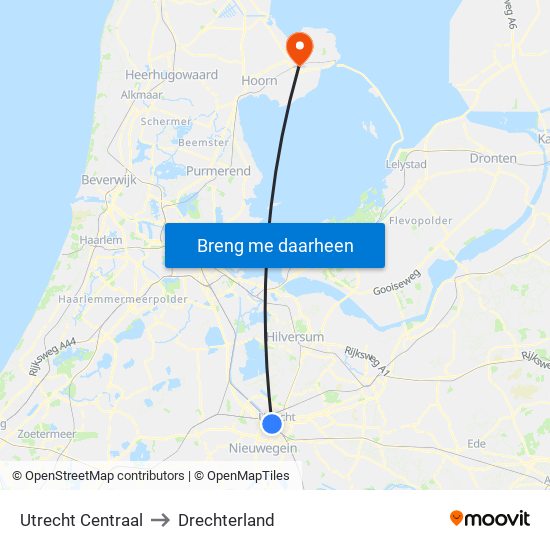 Utrecht Centraal to Drechterland map