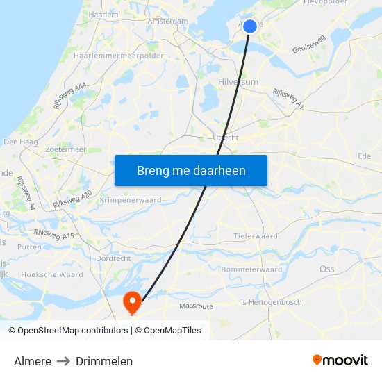 Almere to Drimmelen map