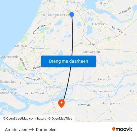 Amstelveen to Drimmelen map