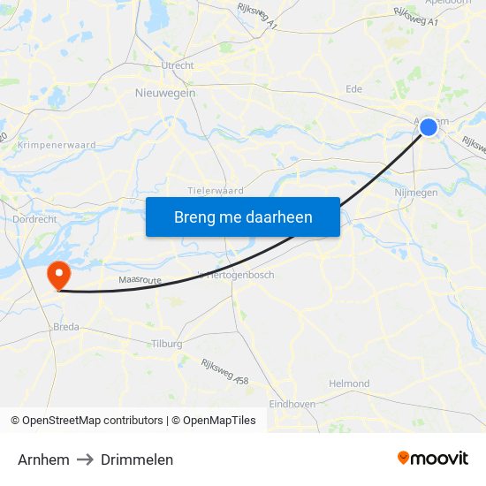 Arnhem to Drimmelen map