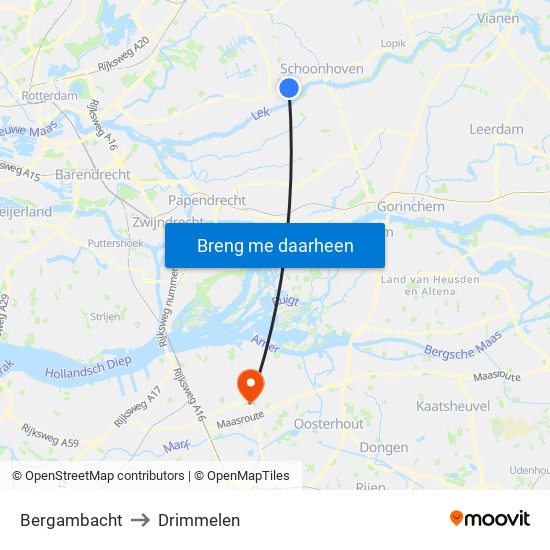 Bergambacht to Drimmelen map