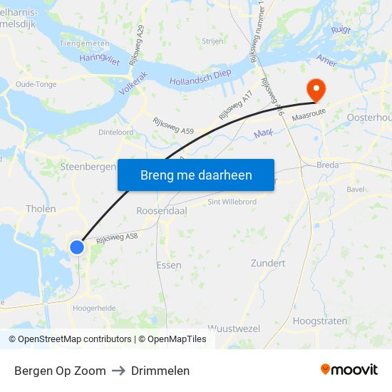 Bergen Op Zoom to Drimmelen map