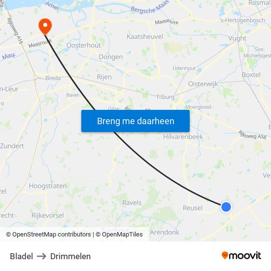 Bladel to Drimmelen map