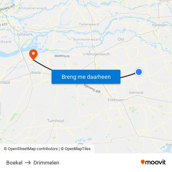 Boekel to Drimmelen map