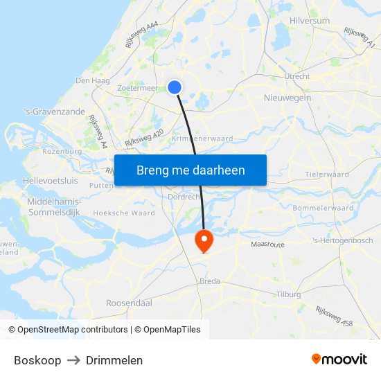 Boskoop to Drimmelen map