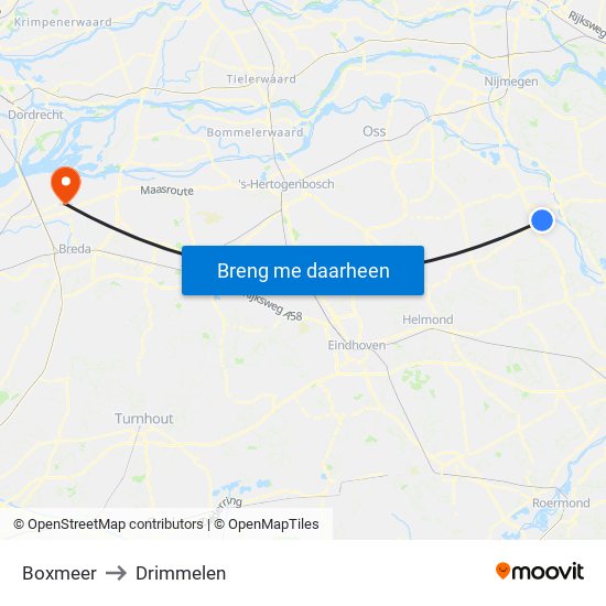 Boxmeer to Drimmelen map