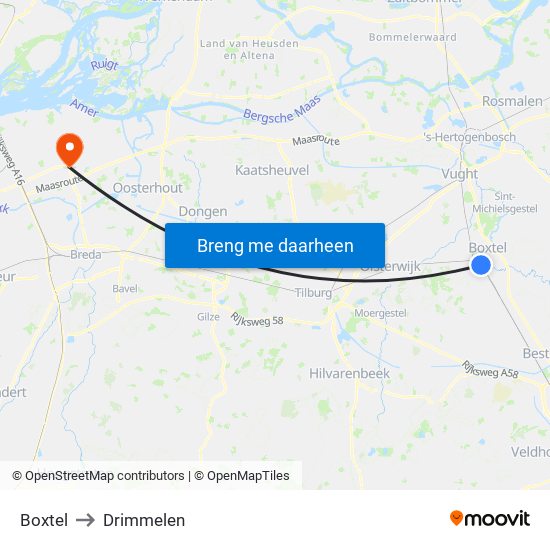 Boxtel to Drimmelen map