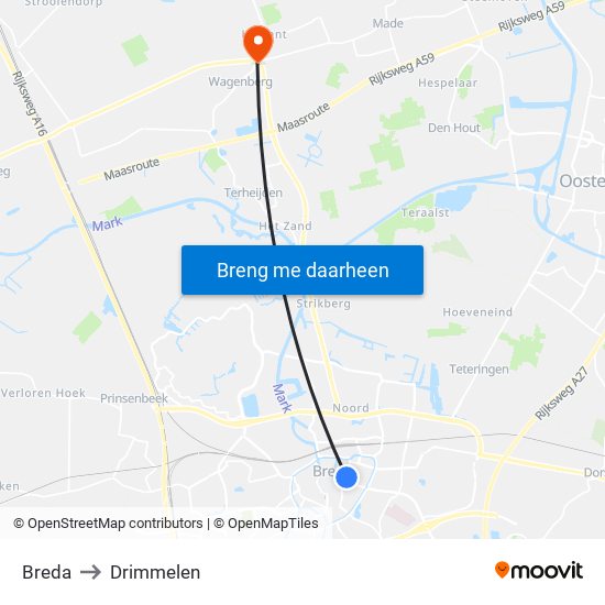 Breda to Drimmelen map