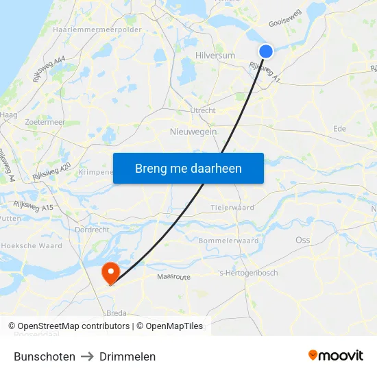 Bunschoten to Drimmelen map