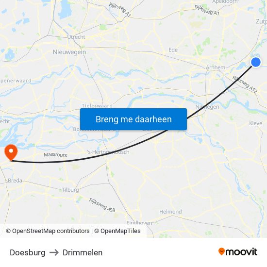 Doesburg to Drimmelen map