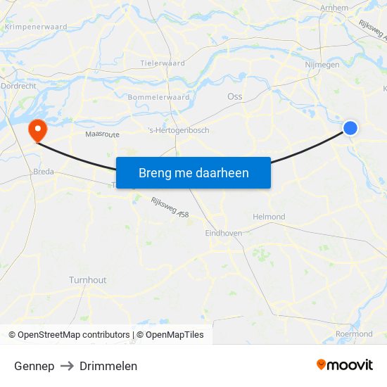 Gennep to Drimmelen map