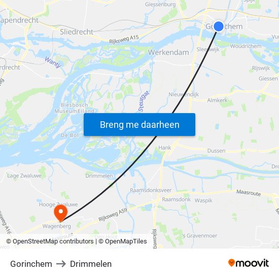 Gorinchem to Drimmelen map