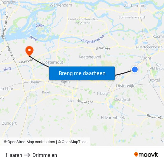 Haaren to Drimmelen map