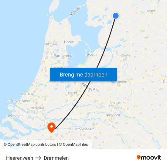 Heerenveen to Drimmelen map