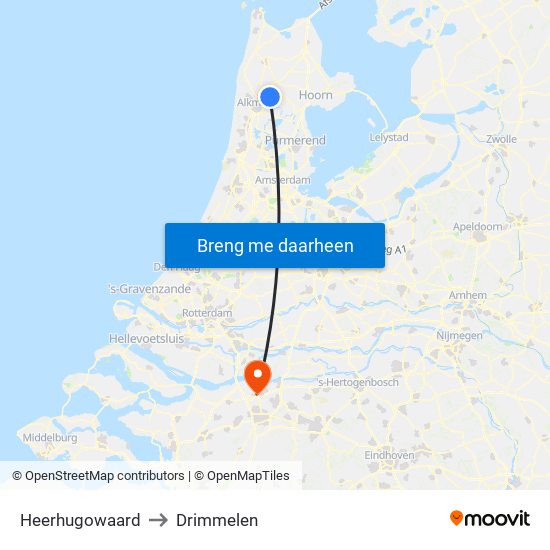 Heerhugowaard to Drimmelen map