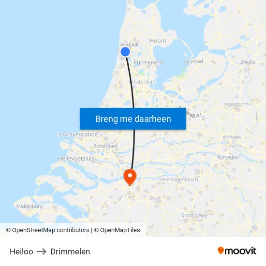 Heiloo to Drimmelen map