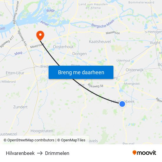 Hilvarenbeek to Drimmelen map