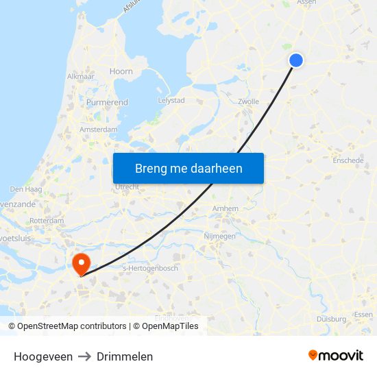 Hoogeveen to Drimmelen map