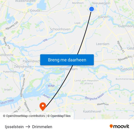 Ijsselstein to Drimmelen map