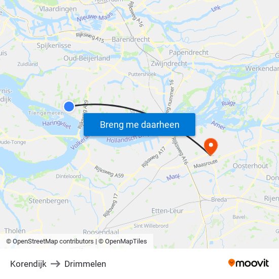 Korendijk to Drimmelen map