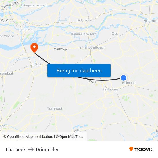 Laarbeek to Drimmelen map