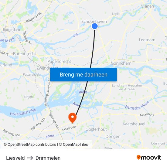 Liesveld to Drimmelen map