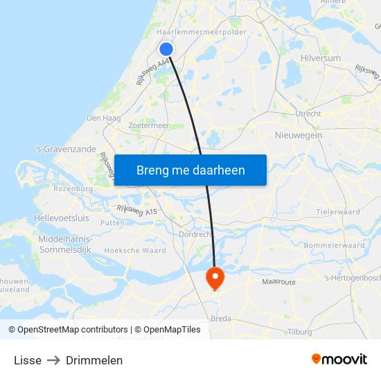 Lisse to Drimmelen map