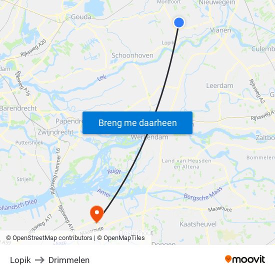 Lopik to Drimmelen map