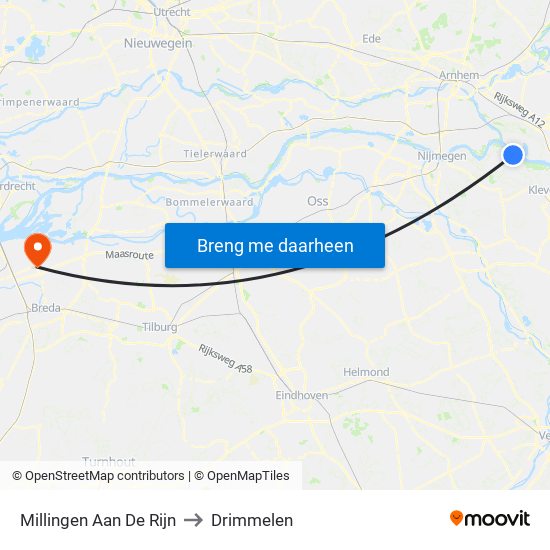 Millingen Aan De Rijn to Drimmelen map