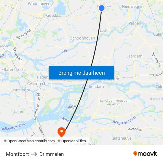 Montfoort to Drimmelen map