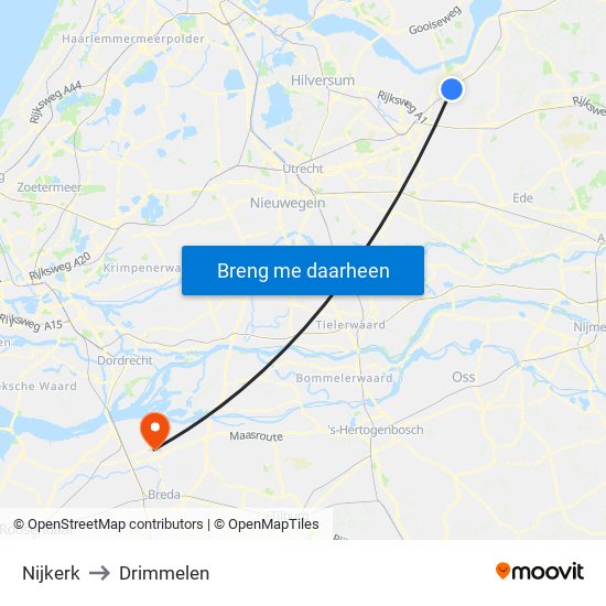 Nijkerk to Drimmelen map