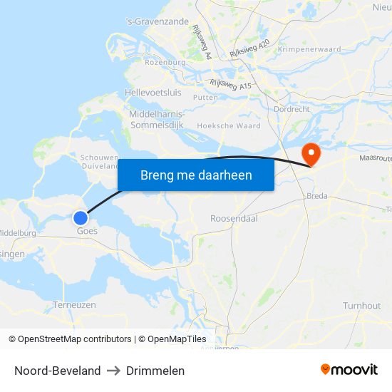 Noord-Beveland to Drimmelen map