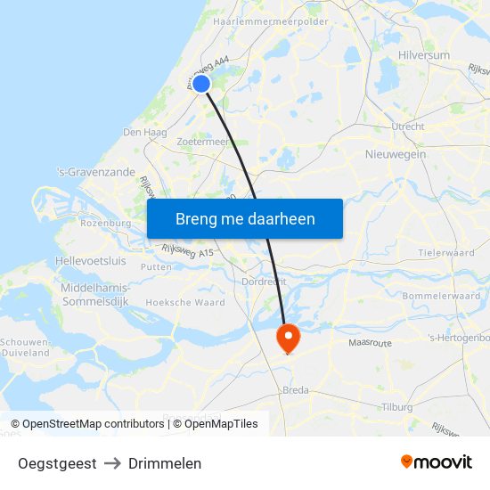 Oegstgeest to Drimmelen map