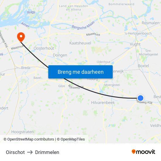 Oirschot to Drimmelen map