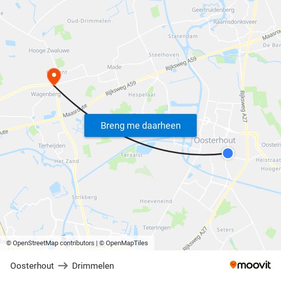 Oosterhout to Drimmelen map