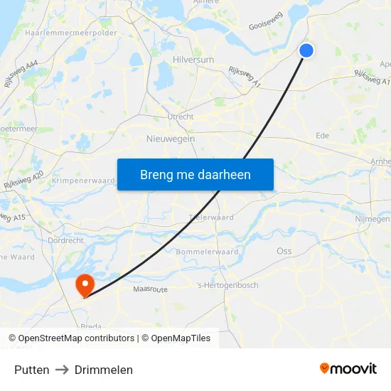 Putten to Drimmelen map
