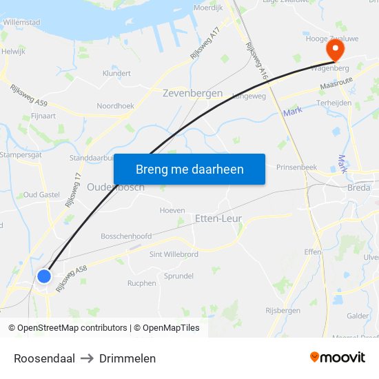 Roosendaal to Drimmelen map